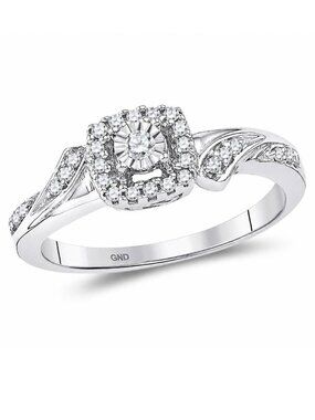 10K White Gold Diamond Halo Engagement Ring 0.16 CTW Natural Diamonds